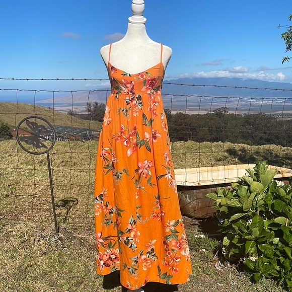 Anthropologie Dresses & Skirts - Nwt Opt One Pretty Time Orange Floral Cut back Linen Midi Dress